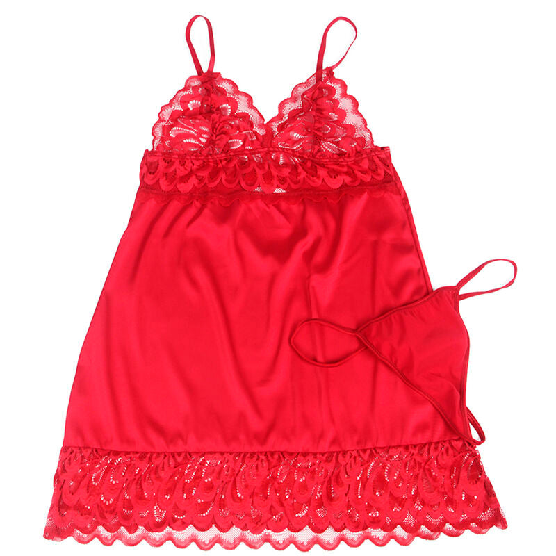 BABYDOLL EN SATIN AVEC DENTELLE ROUGE S/M