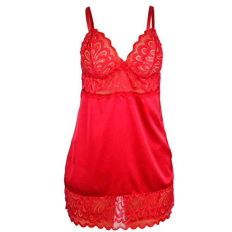 BABYDOLL EN SATIN AVEC DENTELLE ROUGE S/M