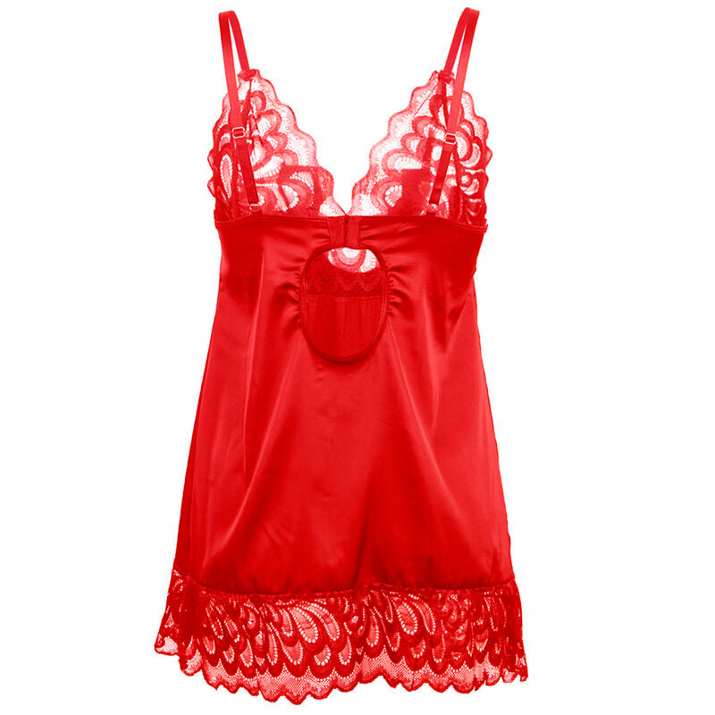 BABYDOLL EN SATIN AVEC DENTELLE ROUGE S/M